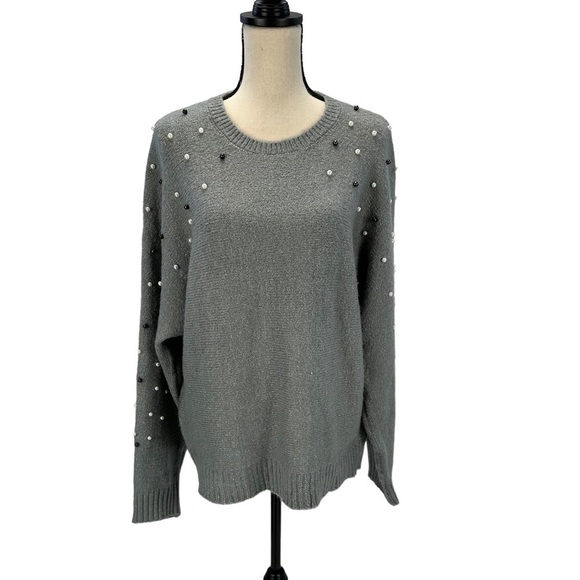 INC Long Sleeve Crew Neck Bead Accent Sweater - Grey - size XL - Picture 1 of 9